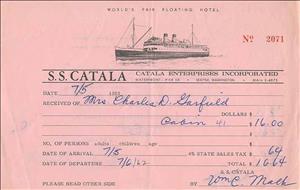 Receipt for one night's stay on SS Catala during Century 21, Seattle's world's fair